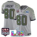 Seattle Seahawks #80 Steve Largent Gray 2025 F.U.S.E. Super Bowl LX US 250th anniversary Patch And 50th Season Patch ¡°Rivalries¡± Vapor Limited Stitched Jersey