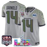 Seattle Seahawks #14 Sam Darnold Gray 2025 F.U.S.E. Super Bowl LX US 250th anniversary Patch And 50th Season Patch ¡°Rivalries¡± Vapor Limited Stitched Jersey