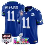 Seattle Seahawks #11 Jaxon Smith-Njigba Royal 2025 F.U.S.E. Super Bowl LX Patch And 50th Season USA 250' Patch Vapor Throwback Limited Stitched Jersey