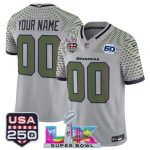 Seattle Seahawks Custom Gray 2025 F.U.S.E. Super Bowl LX US 250th anniversary Patch And 50th Season Patch ¡°Rivalries¡± Vapor Limited Stitched Jersey