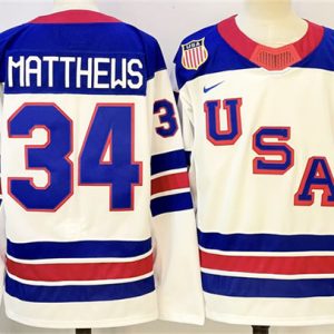 USA #34 Auston Matthews White 2025-2026 Stitched Jersey