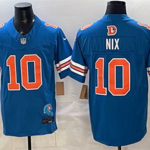 Denver Broncos #10 Bo Nix Blue F.U.S.E. With Patch Throwback Vapor Limited Stitched Jersey