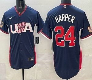 USA #24 Bryce Harper Navy 2026 World Classic Cool Base Jersey