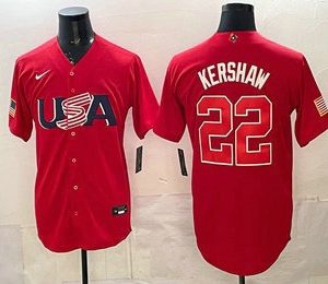 USA #22 Clayton Kershaw Red 2026 World Classic Cool Base Jersey