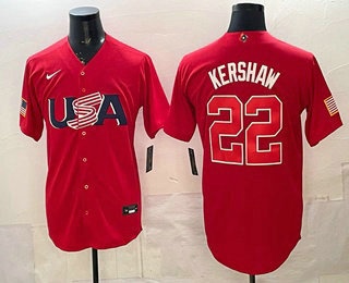 USA #22 Clayton Kershaw Red 2026 World Classic Cool Base Jersey