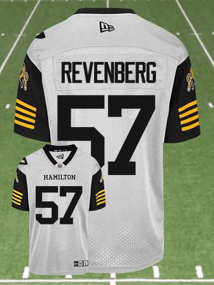 CFL Hamilton tiger cats #57 REVENBERG Crested Away White Jersey