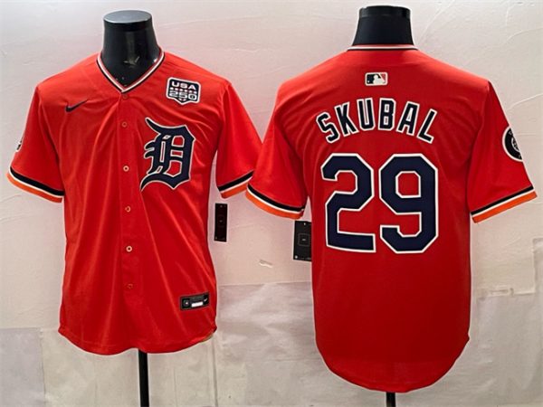 Detroit Tigers #29 Tarik Skubal Orange 2026 Alternate USA 250' Patch Vapor Premier Limited Stitched Jersey