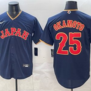 Japan #25 Kazuma Okamoto Navy 2026 World Classic Road Stadium Stitched Jersey