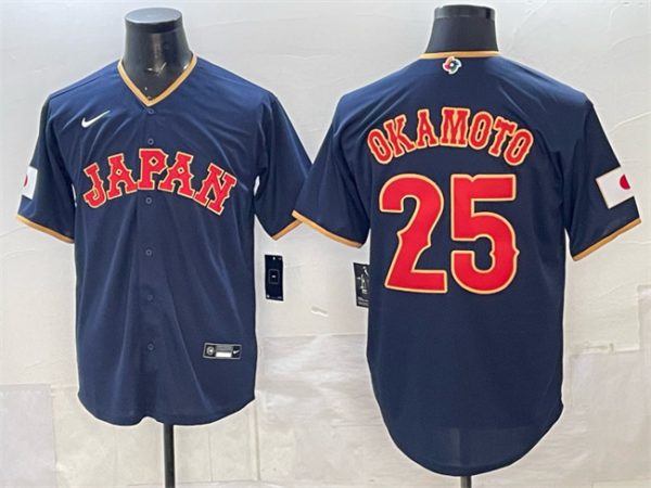 Japan #25 Kazuma Okamoto Navy 2026 World Classic Road Stadium Stitched Jersey