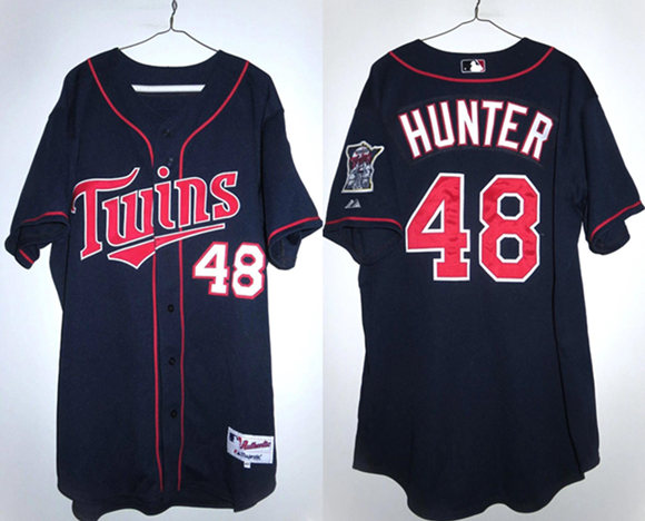Minnesota Twins #48 Torii Hunter Navy Double Knit Stitched Jersey