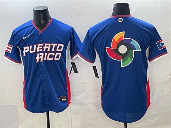 Puerto Rico Blue 2026 World Classic Big Logo Road Stadium Stitched Jersey