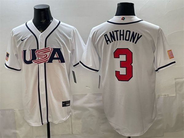 USA #3 Roman Anthony White 2026 World Classic Home Stadium Stitched Jersey