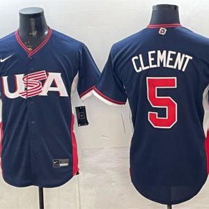 USA #5 Ernie Clement Navy 2026 World Classic Road Stadium Stitched Jersey
