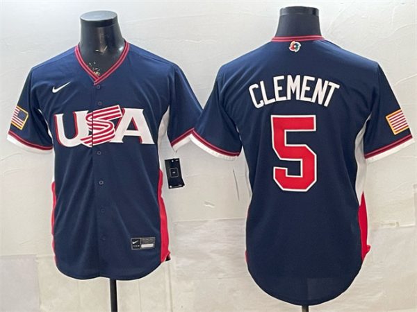 USA #5 Ernie Clement Navy 2026 World Classic Road Stadium Stitched Jersey