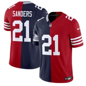 Dallas Cowboys X 49ers #21 Deion Sanders Navy Red Split F.U.S.E. Vapor Limited Stitched Jersey