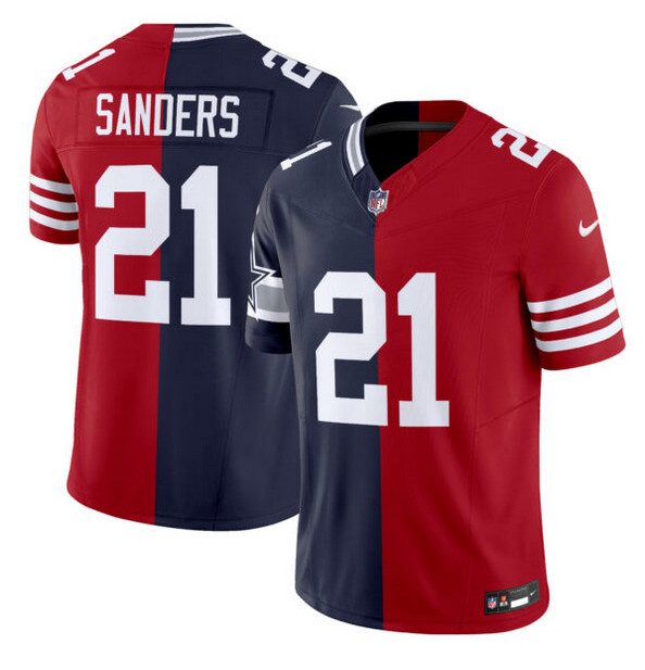 Dallas Cowboys X 49ers #21 Deion Sanders Navy Red Split F.U.S.E. Vapor Limited Stitched Jersey