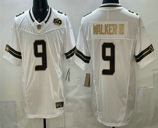 Seattle Seahawks #9 Kenneth Walker III White Gold FUSE 50th Season Patch Vapor Limited Stitched Jersey