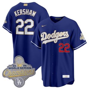 Los Angeles Dodgers #22 Clayton Kershaw Royal 2026 Alternate Gold Collection Stadium Stitched Jersey