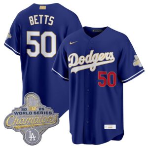 Los Angeles Dodgers #50 Mookie Betts Royal 2026 Alternate Gold Collection Stadium Stitched Jersey