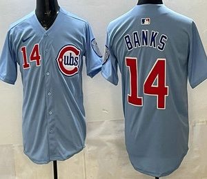 Chicago Cubs #14 Ernie Banks Baby Blue Limited Jersey