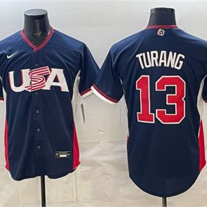 USA #13 Brice Turang Navy 2026 World Classic Road Stadium Stitched Jersey