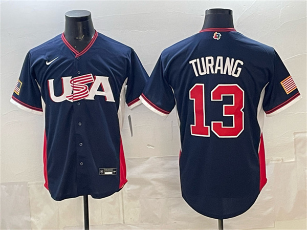 USA #13 Brice Turang Navy 2026 World Classic Road Stadium Stitched Jersey