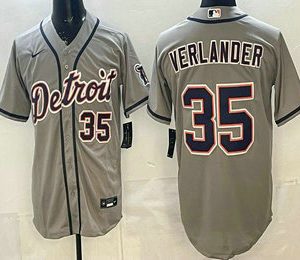 Detroit Tigers #35 Justin Verlander Grey Number Cool Base Jersey