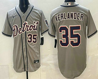 Detroit Tigers #35 Justin Verlander Grey Number Cool Base Jersey