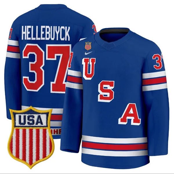 USA #37 Connor Hellebuyck Home Blue 2026 Olympic Jersey