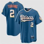 Milwaukee Brewers #2 Brice Turang Mineral Blue 2026 City Connect Stadium Stitched Stitched Jersey