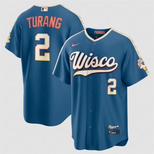 Milwaukee Brewers #2 Brice Turang Mineral Blue 2026 City Connect Stadium Stitched Stitched Jersey