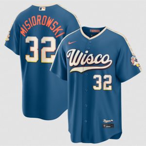 Milwaukee Brewers #32 Jacob Misiorowski Mineral Blue 2026 City Connect Stadium Stitched Stitched Jersey