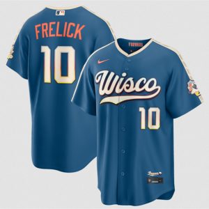 Milwaukee Brewers #10 Sal Frelick Mineral Blue 2026 City Connect Stadium Stitched Stitched Jersey