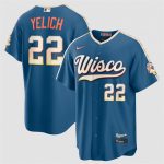 Milwaukee Brewers #22 Christian Yelich Mineral Blue 2026 City Connect Stadium Stitched Stitched Jersey