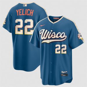 Milwaukee Brewers #22 Christian Yelich Mineral Blue 2026 City Connect Stadium Stitched Stitched Jersey
