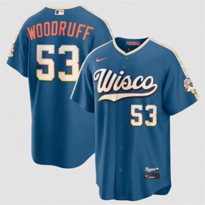 Milwaukee Brewers #53 Brandon Woodruff Mineral Blue 2026 City Connect Stadium Stitched Stitched Jersey