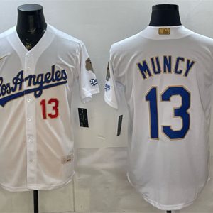Los Angeles Dodgers #13 Max Muncy White 2026 Gold Collection 9x B2B Champs Patch Stitched Jersey