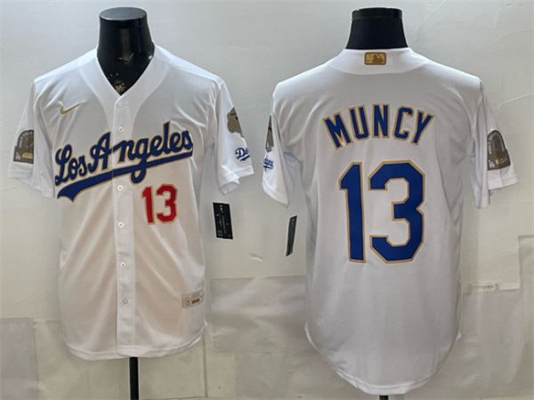 Los Angeles Dodgers #13 Max Muncy White 2026 Gold Collection 9x B2B Champs Patch Stitched Jersey