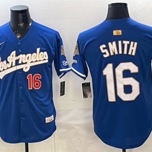 Los Angeles Dodgers #16 Will Smith Royal 2026 Gold Collection 9x B2B Champs Patch Stitched Jersey
