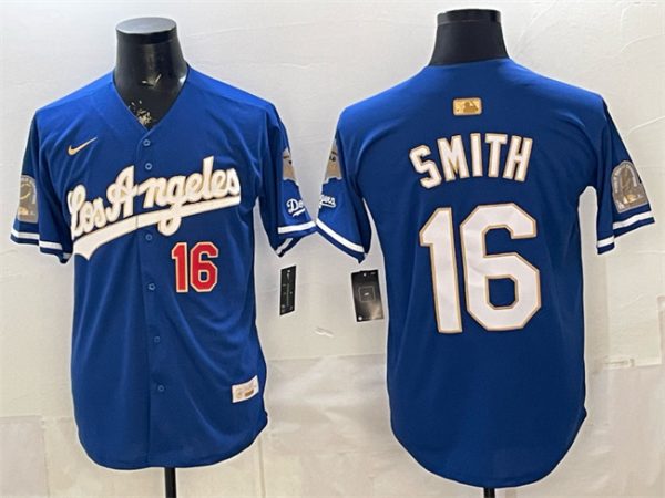 Los Angeles Dodgers #16 Will Smith Royal 2026 Gold Collection 9x B2B Champs Patch Stitched Jersey