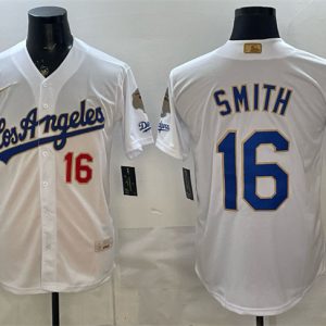 Los Angeles Dodgers #16 Will Smith White 2026 Gold Collection 9x B2B Champs Patch Stitched Jersey