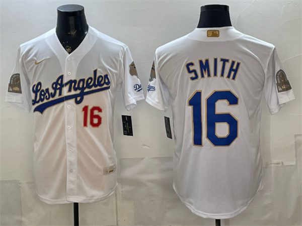 Los Angeles Dodgers #16 Will Smith White 2026 Gold Collection 9x B2B Champs Patch Stitched Jersey