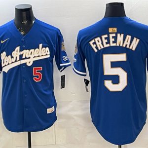 Los Angeles Dodgers #5 Freddie Freeman Royal 2026 Gold Collection 9x B2B Champs Patch Stitched Jersey