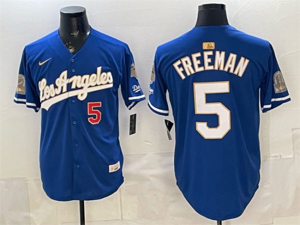 Los Angeles Dodgers #5 Freddie Freeman Royal 2026 Gold Collection 9x B2B Champs Patch Stitched Jersey