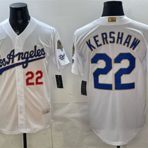 Los Angeles Dodgers #22 Clayton Kershaw White 2026 Gold Collection 9x B2B Champs Patch Stitched Jersey