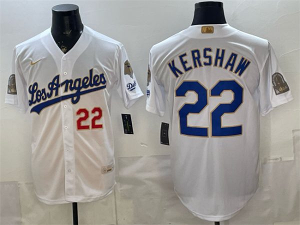 Los Angeles Dodgers #22 Clayton Kershaw White 2026 Gold Collection 9x B2B Champs Patch Stitched Jersey