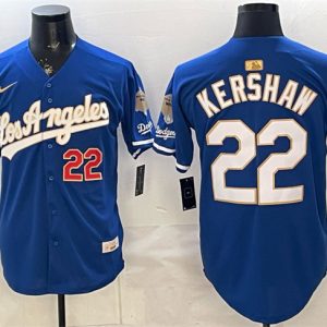 Los Angeles Dodgers #22 Clayton Kershaw Royal 2026 Gold Collection 9x B2B Champs Patch Stitched Jersey