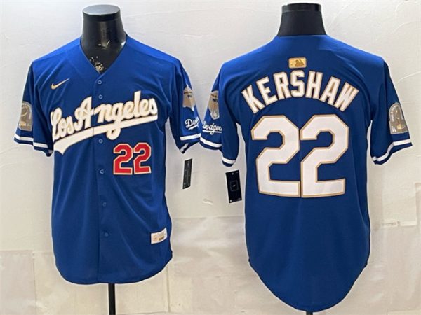 Los Angeles Dodgers #22 Clayton Kershaw Royal 2026 Gold Collection 9x B2B Champs Patch Stitched Jersey