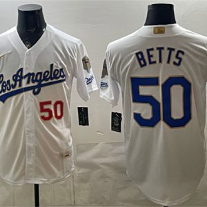 Los Angeles Dodgers #50 Mookie Betts White 2026 Gold Collection 9x B2B Champs Patch Stitched Jersey