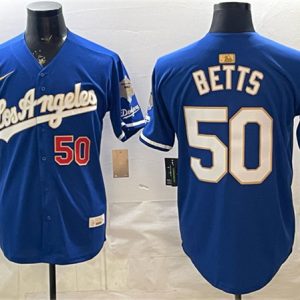 Los Angeles Dodgers #50 Mookie Betts Royal 2026 Gold Collection 9x B2B Champs Patch Stitched Jersey